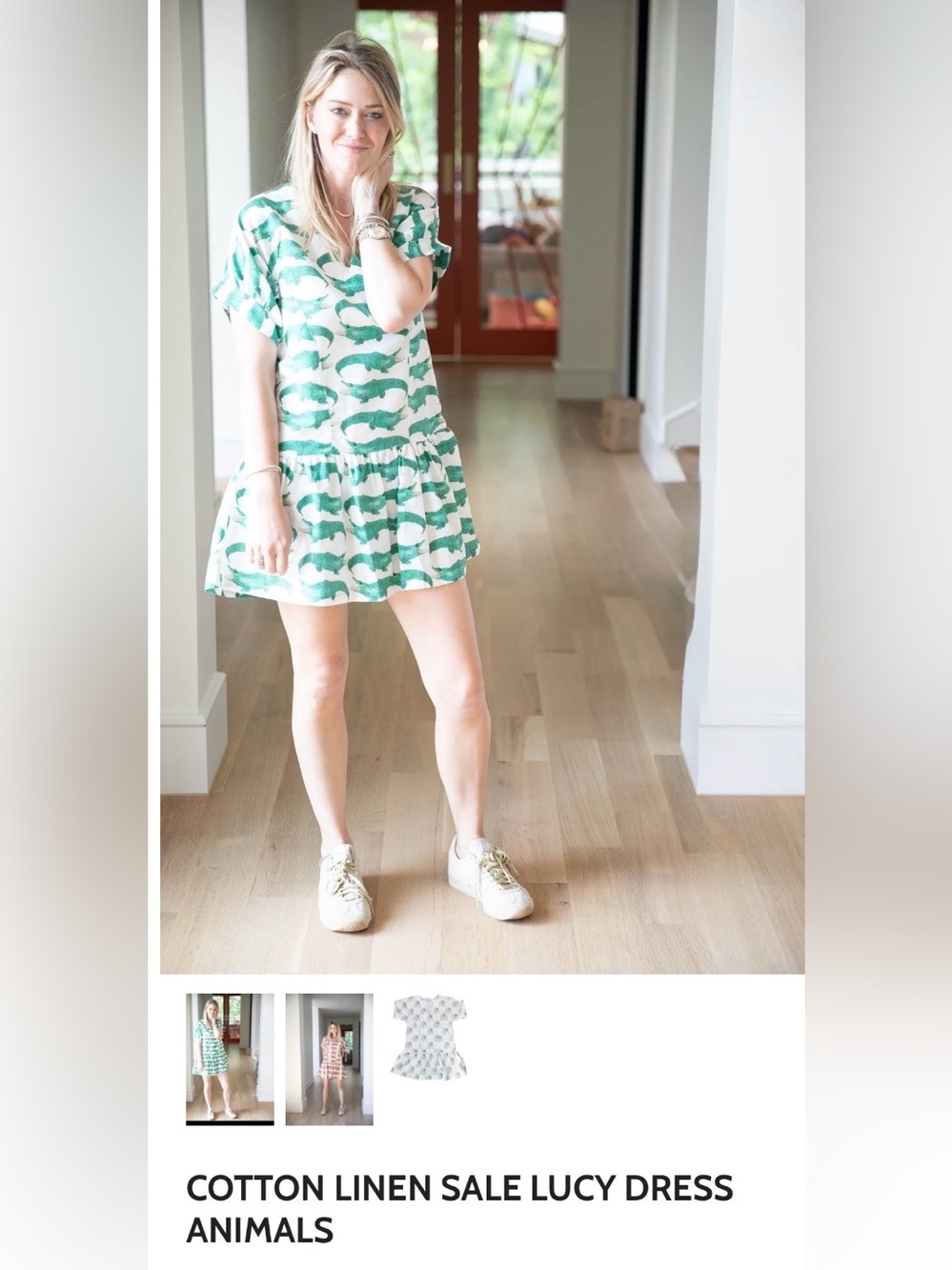 Brooke Wright Cotton Linen Lucy Dress - Green Alligator Print